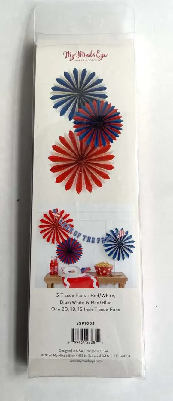 My Mind's Eye Paper Goods Patriotic Tissue Fans (Red, White, and Blue) - 3 Pack
